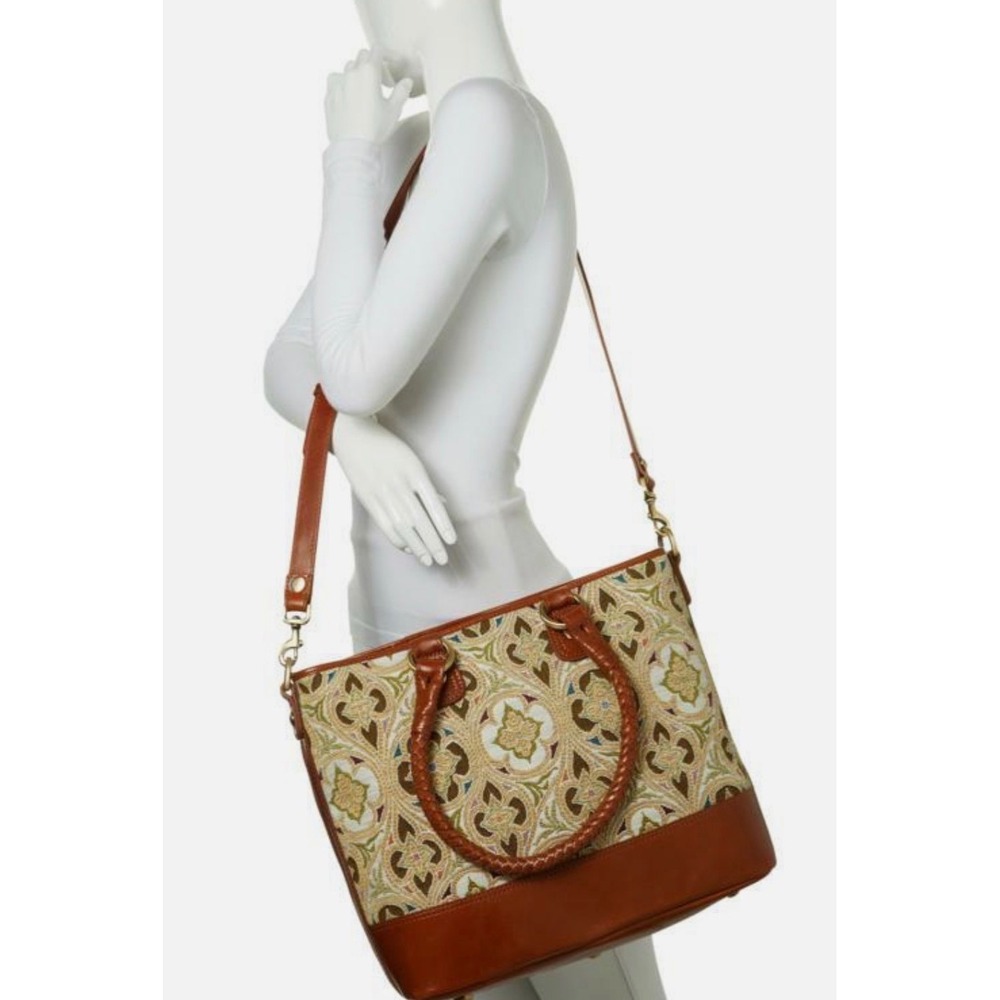 Patricia Nash LESINA Discovery Tapestry & Leather Tan Tote NEW $399 309 OF 400 - Picture 4 of 16